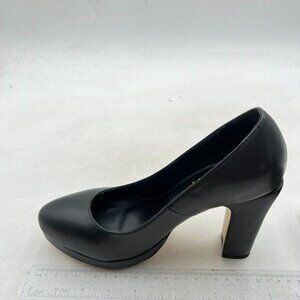 miss left Women's Low Platform High Chunky Heels Slip On Closed Round Toe Pump